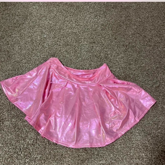 Pink Shiny Metallic Mini Skirt with Shorts - Picture 7 of 8